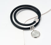 David Markstein Sterling Silver Coin & Leather Bracelet or Necklace, Avg